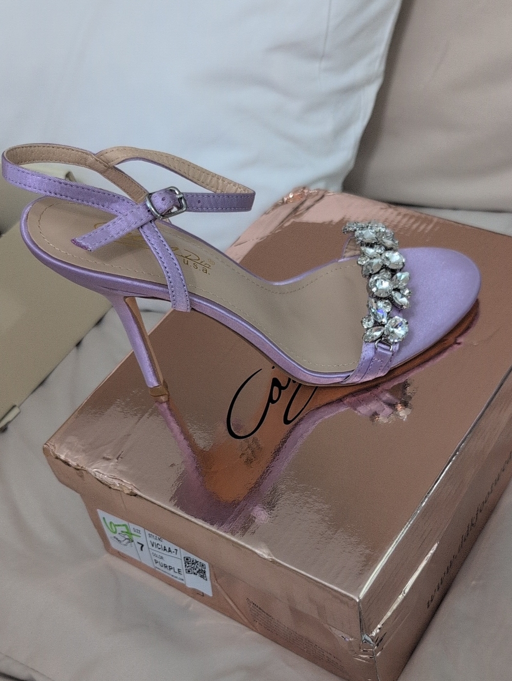 Lavender Crystal-Embellished Stiletto Sandal - Brand: Cathy Din U.S.A